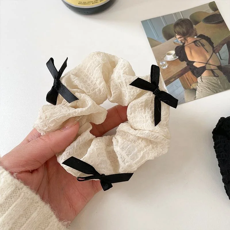 2023 New Design Elegant Simple Bowknot Scrunchies Ponytail Holder Elastic Hair Band for Woman Girls