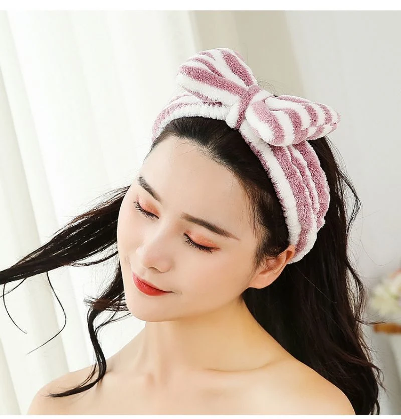 Hair Accessories Soft Flannel Turban Bowknot Headband Custom Makeup Bow Bath Headband for Women Cosmetic &amp; Facial SPA