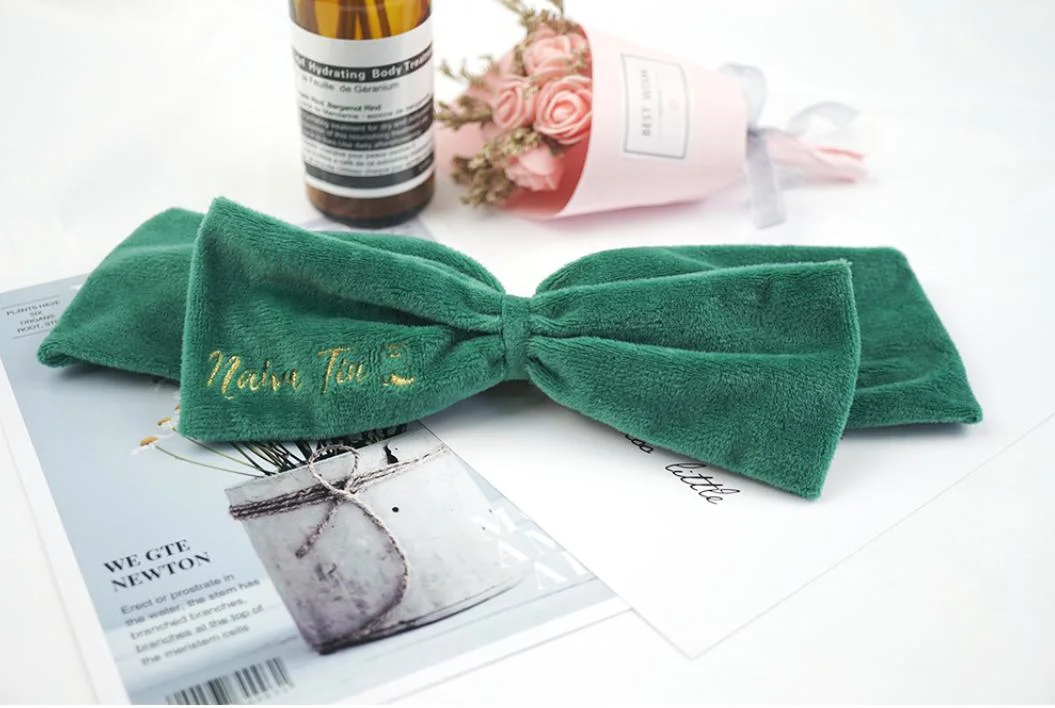 Promotional Fashion High Quality Embroidery Bowknot Soft Velvet Green Headband