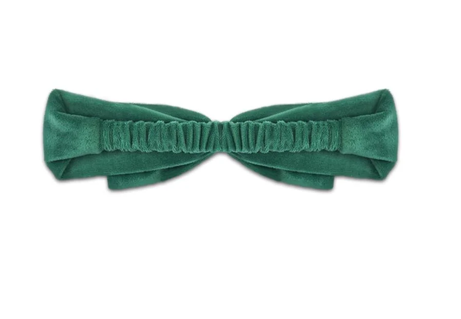 Promotional Fashion High Quality Embroidery Bowknot Soft Velvet Green Headband