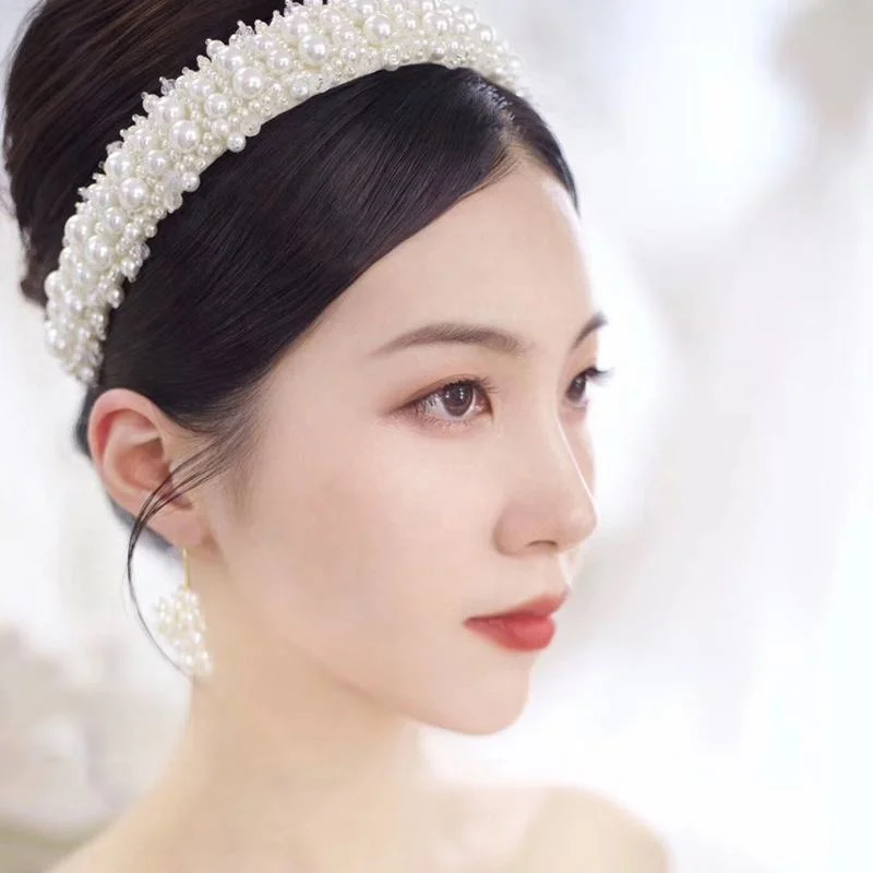 Baroque Bride Pearl Headband High Quality Pearl Crystal Headband Bridal Tiara Party Wedding Hair Accessories