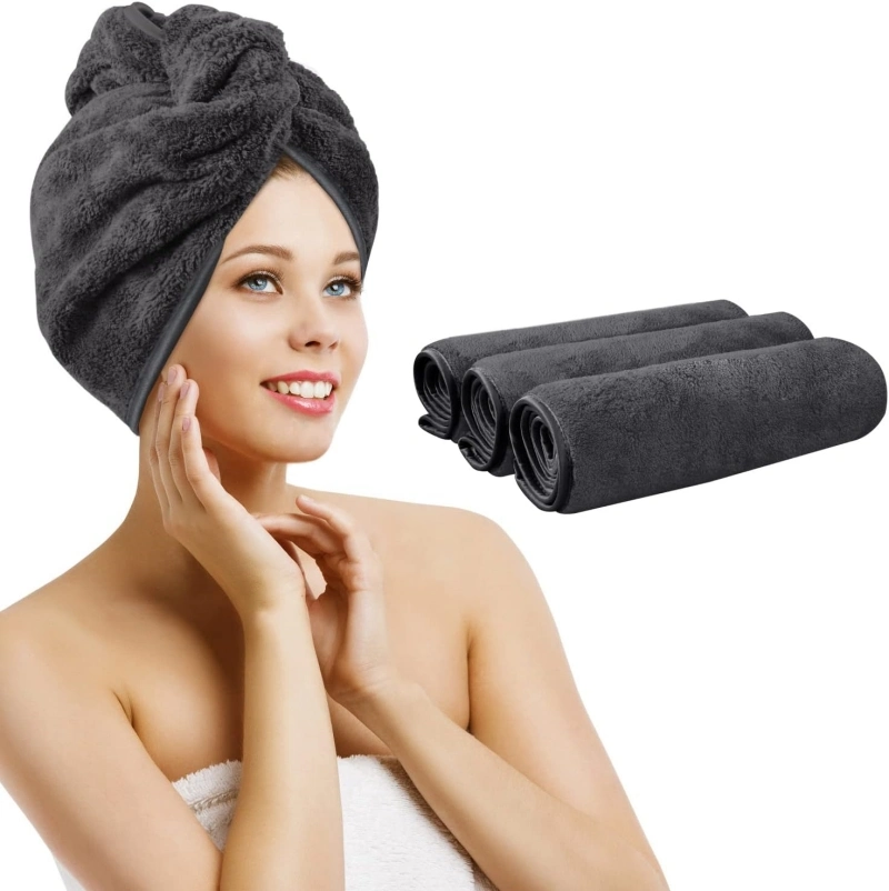 Double Layer Thickened Curly Long Hair Drying Hair Turban Microfiber Hair Drying Wrap for Women