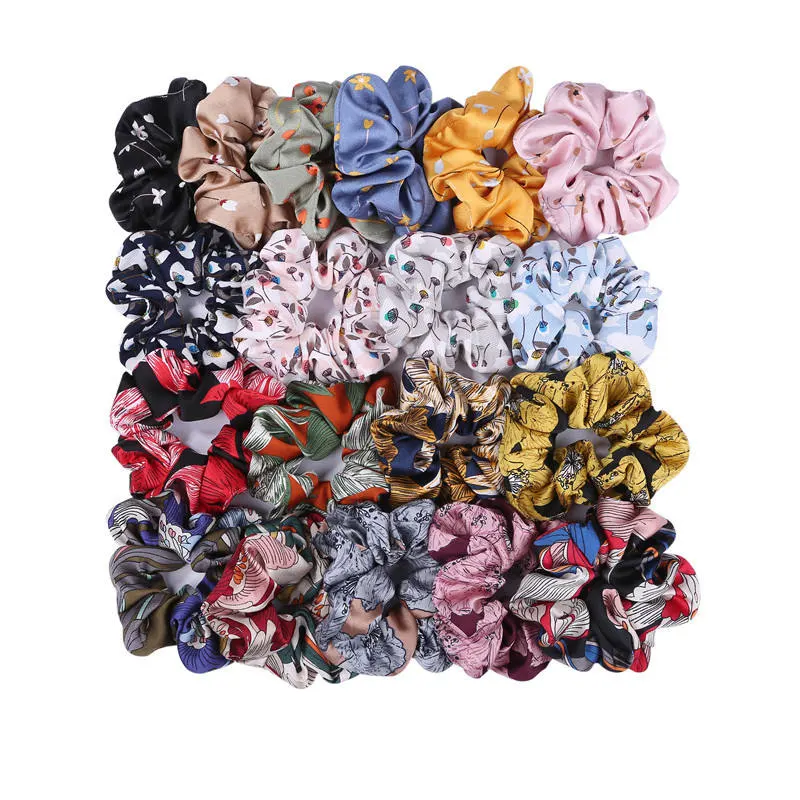 Korea French Rainbow Checkerboard Waves Graffiti Hair Scrunchies Satin Temperament Hair Scrunchies