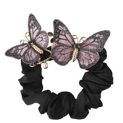 Custom Solid Color Satin Tail Bow Butterfly Elastic Ponytail Holder Long Ribbon Headband