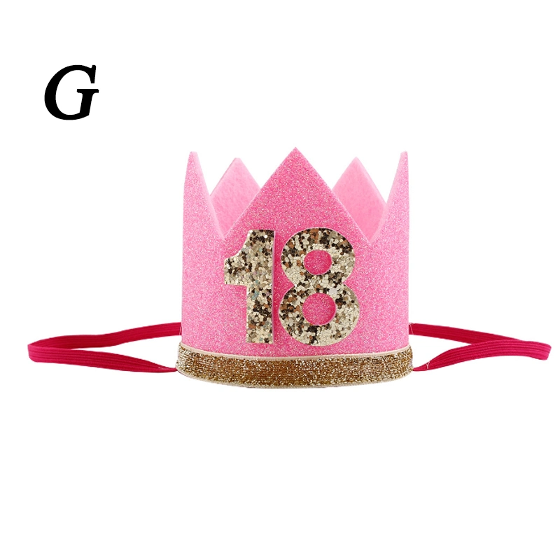 Kids New Year 1st Birthday Hat Baby Birthday Party Cap Girl Boys Pink Blue Flowers Princess Crown Adult Headband Hairwear