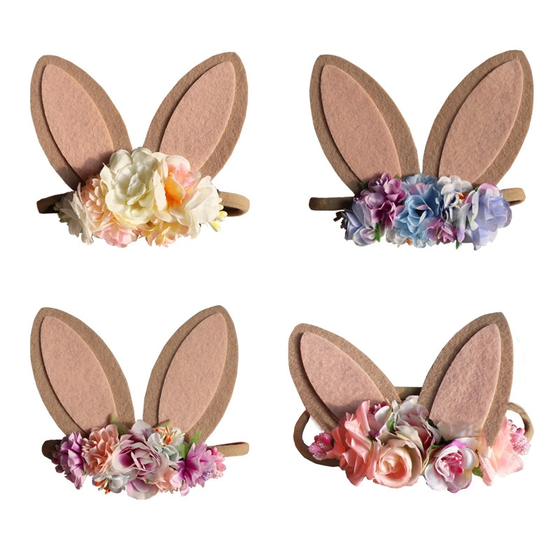 Large Rabbit Ears Headband Children Hair Band Easter Imitation Flower Head Band