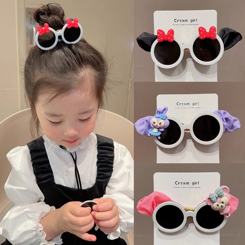 Children Sweet Cartoon Sunglasses Large Scrunchie Little Girl Bow Hair Bands