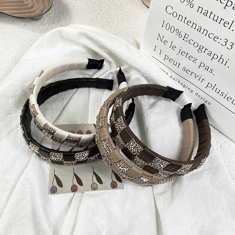 High-Grade PU Leather Braided Headband Drill Hand-Wound Headband