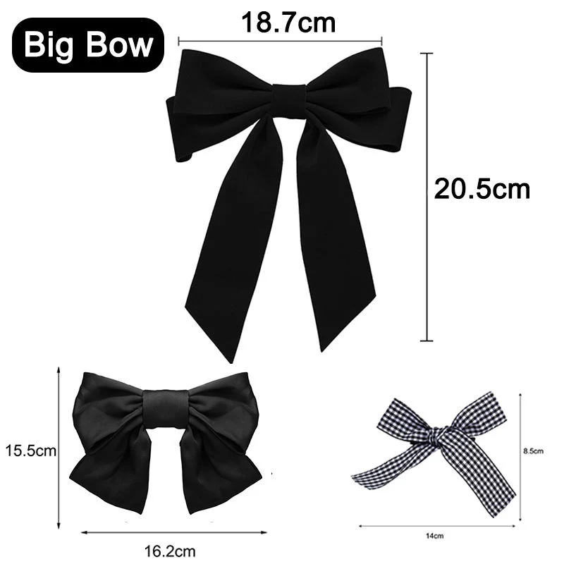 Vintage Black Big Large Velvet Bow Hair Clip Girls Wedding Long Ribbon