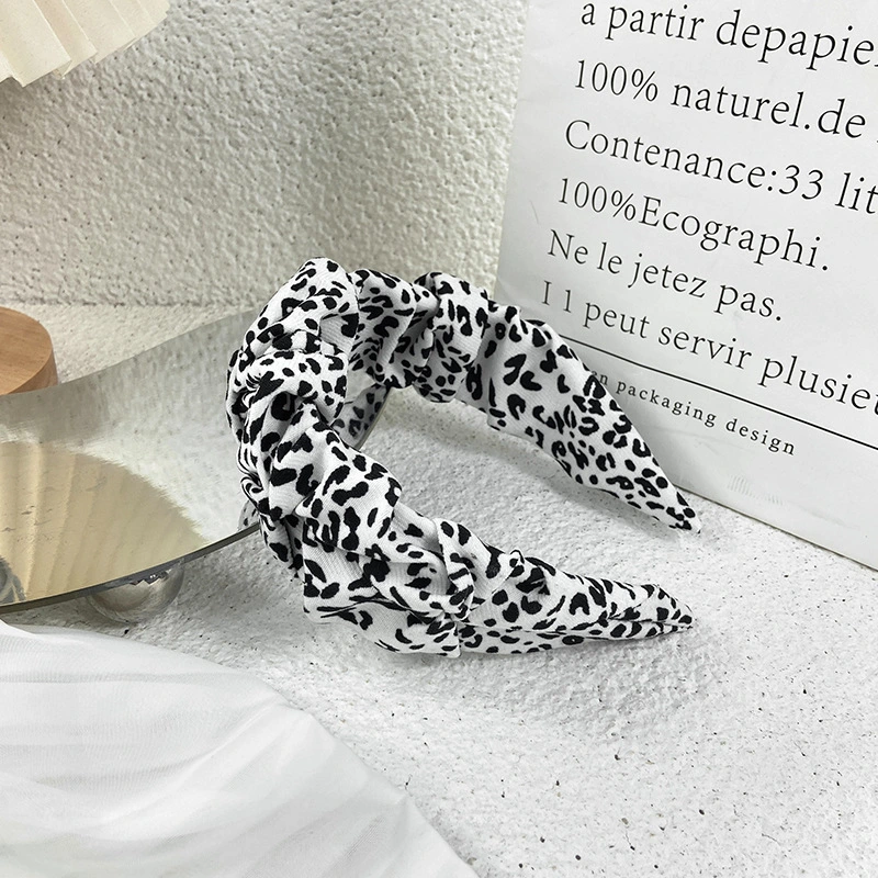 Retro Wide Version Headband Female Senior Sense Fabric Leopard Print Headband