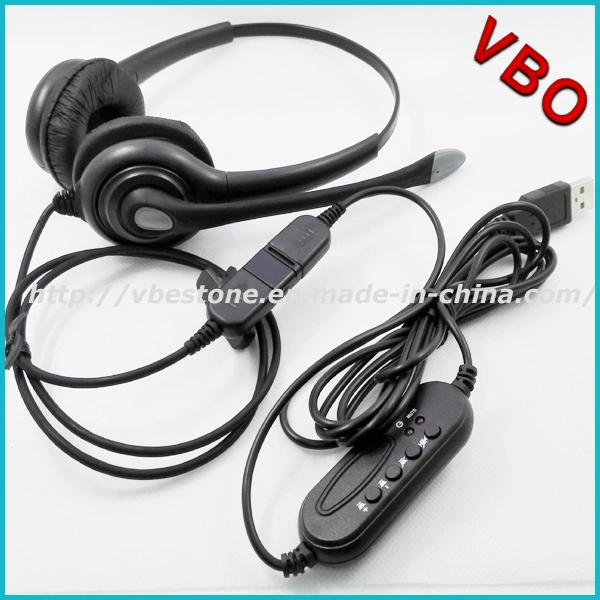 USB Computer Headset with Microphone Stereo Headphones &amp; Audio Control for Skype Webinar Softphone Call Center Online Courses