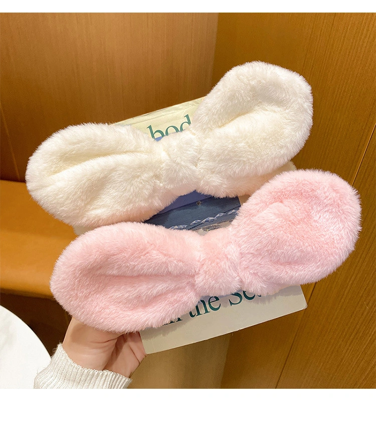 Personal Care OEM 4 Different Colors Coral Fleece Makeup Bath Hair Band Fluffy Bow Women Headband Hair Accessories