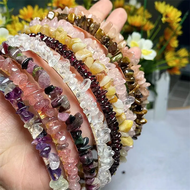 New Natural Amethyst Crystal Quartz Rough Stone Gravel Chip Crown Hair Band Fashion Headband for Accessories