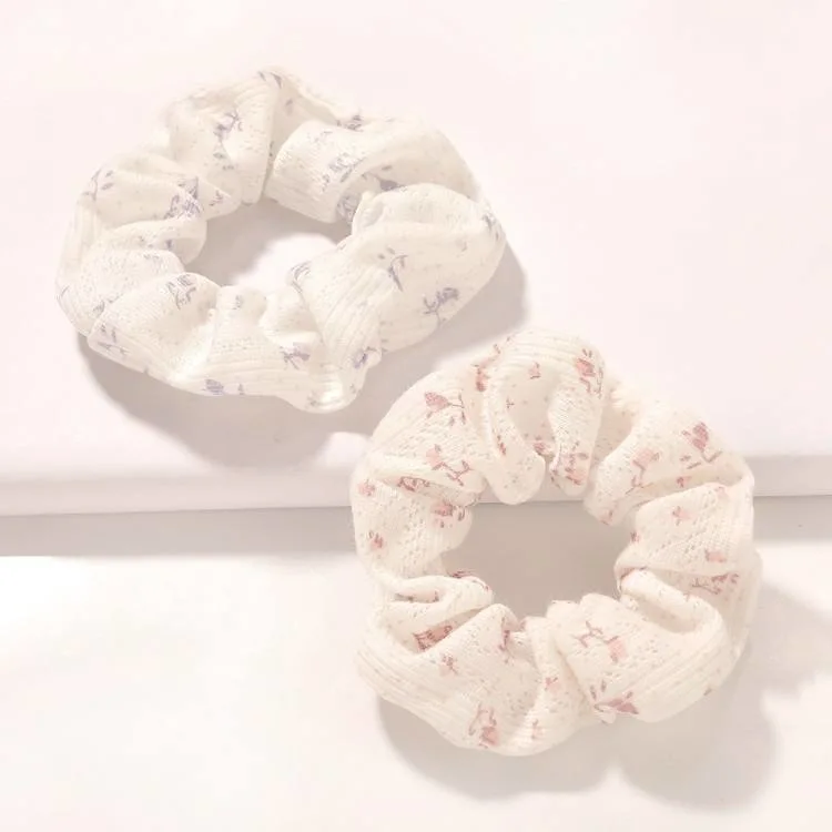 Cotton Fabric Large Intestine Hair Scrunchies Floral White Elastic Hair Band