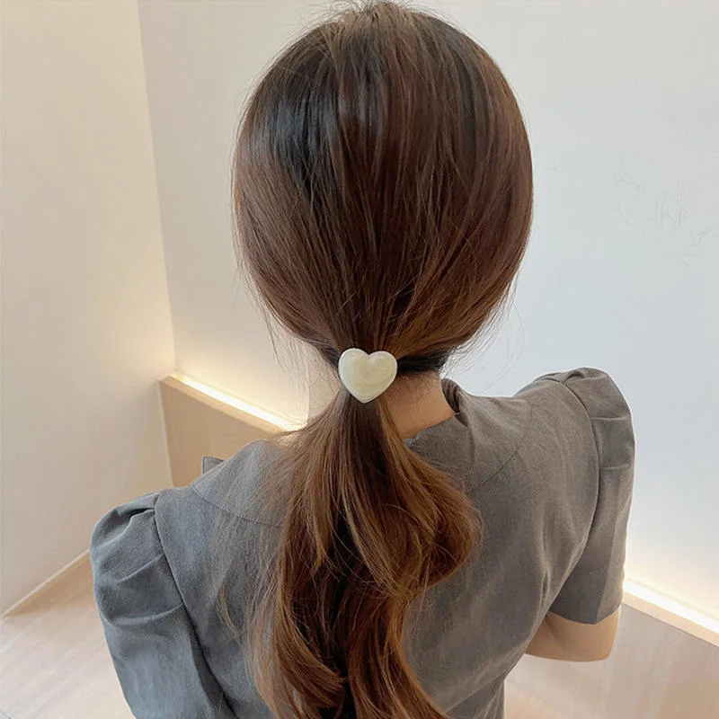 Korean Acrylic Plastic Love Hair Rope Sweet and Cute Peach Heart High Elastic Hair Band