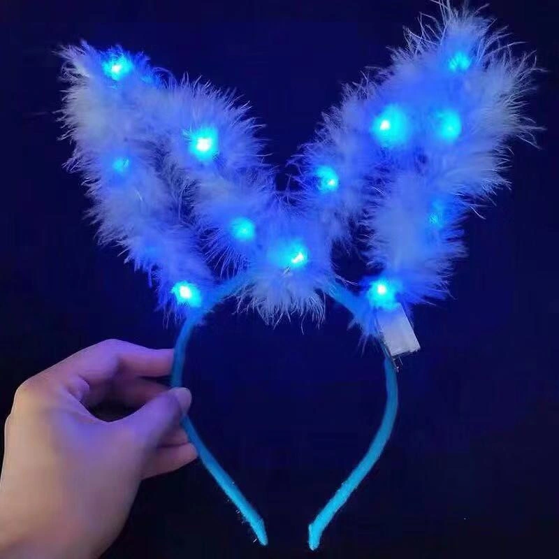 Glowing Feathered Rabbit Ears Glowing Plush Gold Wire Cat Ear Headband