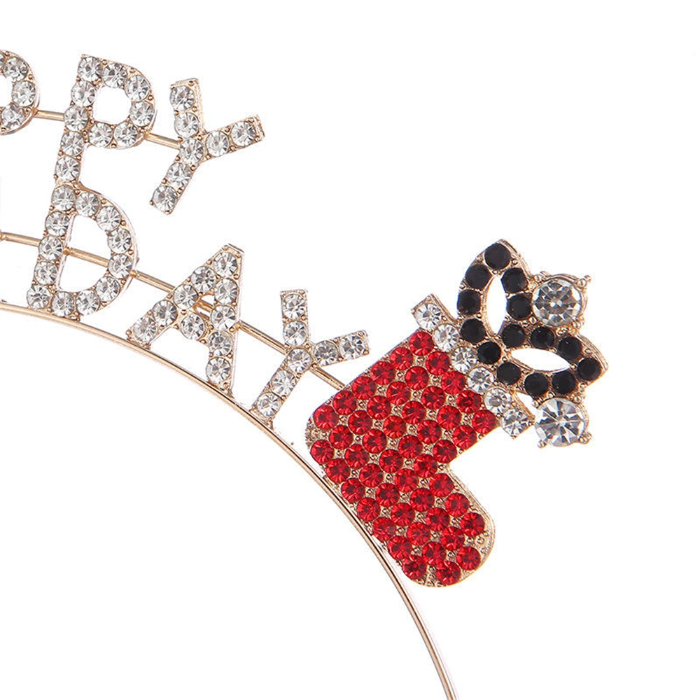 Rhinestone Crown Metal Headband Happy Holiday Letter Hairband Christmas Party Decorations