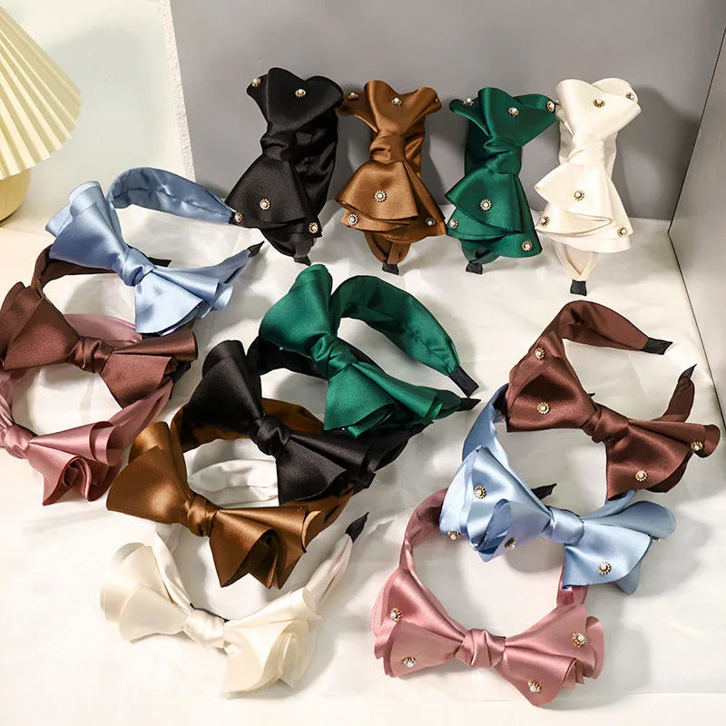 New Arrived Hair Band Hair Accessories Soft Silk Stain Shiny Fabric Wide Bow Knot Headband for Women