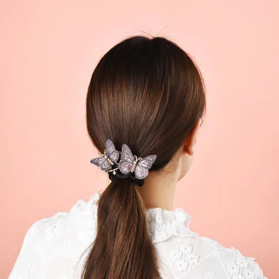 Custom Solid Color Satin Tail Bow Butterfly Elastic Ponytail Holder Long Ribbon Headband