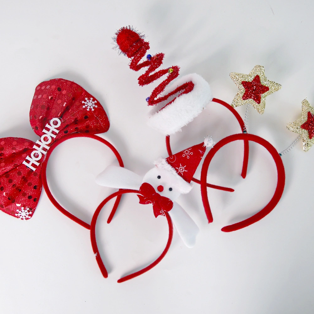 Christmas Headbands Elk Antlers Five-Star Headbands Christmas Decorations Children&prime;s Plastic Headbands Party Decorations