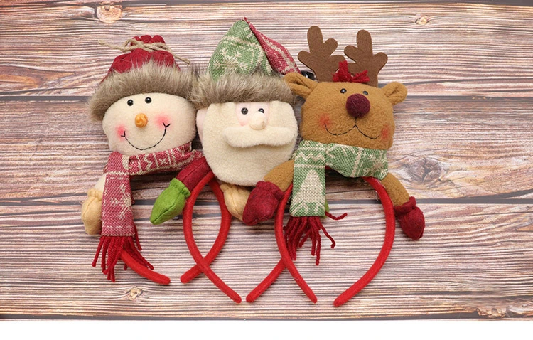 3 Styles Red Handmade Fabric Christmas Headband with Plush Elk Santa Snowman Appendant for Xmas Head Decoration