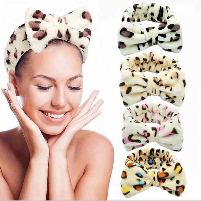 Personal Care OEM 4 Different Colors Coral Fleece Makeup Bath Hair Band Fluffy Bow Women Headband Hair Accessories