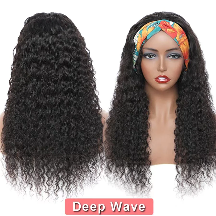 Human Hair Curly Wigs for Black Women Brazilian Virgin Remy Human Hair Headband Wig