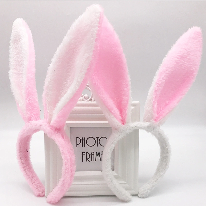 Factory Wholesale Easter Party Hot Pink/White Long Ears Bunny/Rabbit Ears Plush Headband