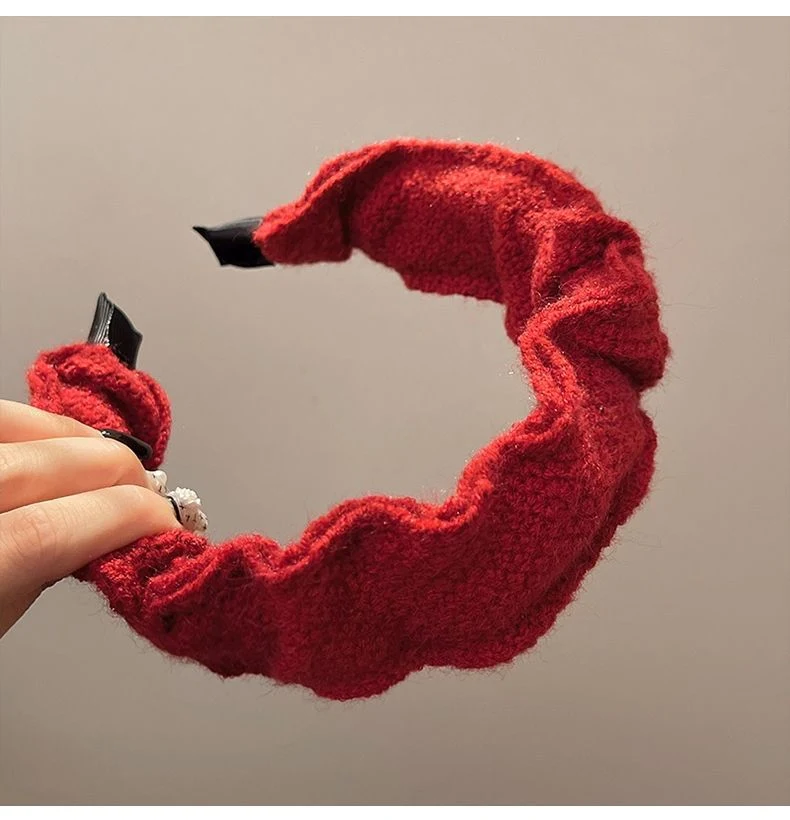 Christmas Red Knitted Woolen Hair Band Women&prime;s Autumn Winter Headband