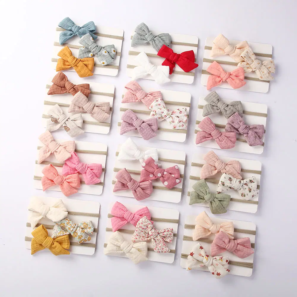 Elastic Muslin Cotton Baby Bows Soft Nylon Headband for Girls