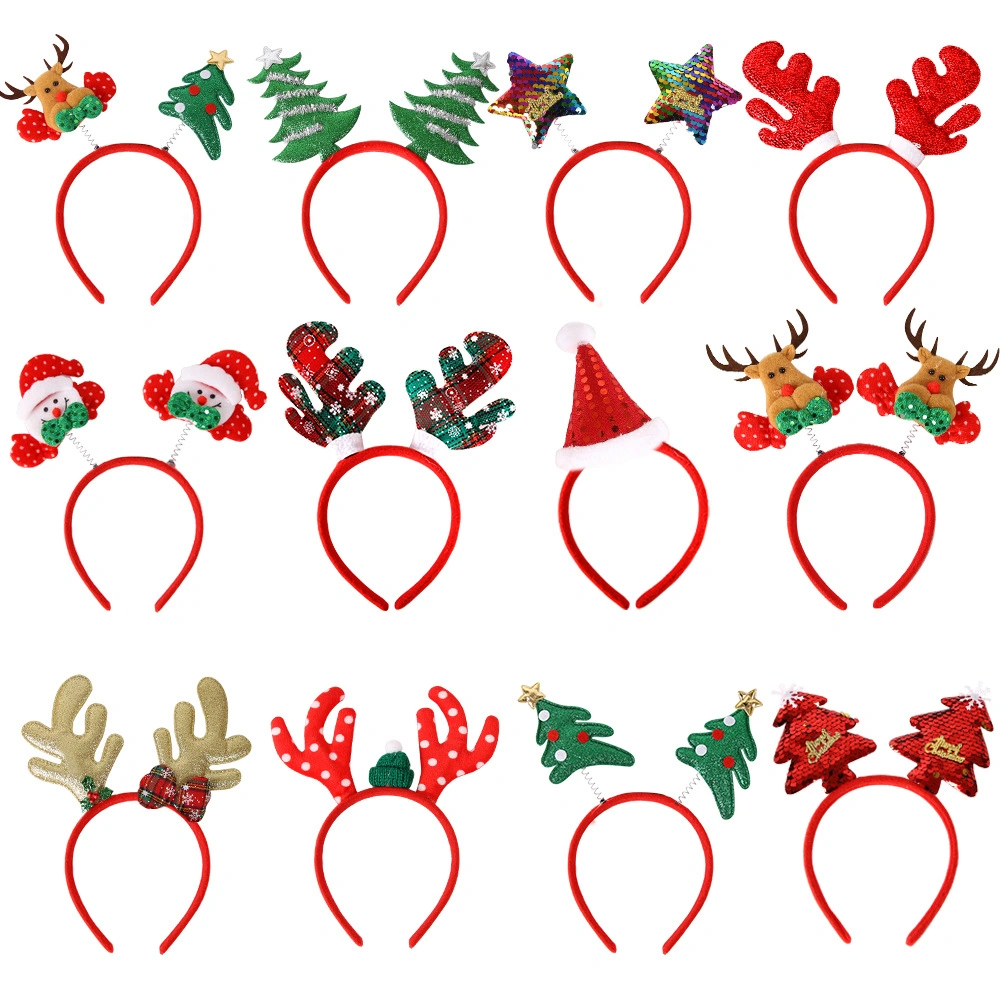 Christmas Headbands Elk Antlers Five-Star Headbands Christmas Decorations Children&prime;s Plastic Headbands Party Decorations