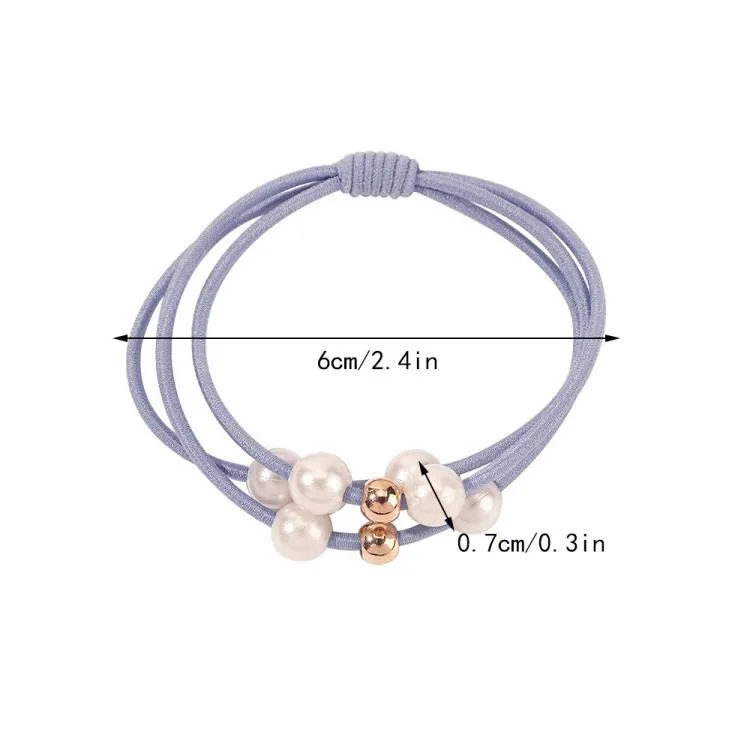 Korean Version Hair Tie Three Thread Pearl Bottomed Leather Band Hair Rope High Elasticity Hairband Hand Knotted Headband