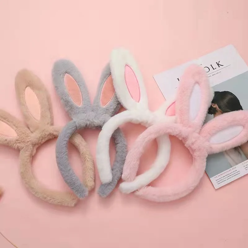 Factory Wholesale Easter Party Hot Pink/White Long Ears Bunny/Rabbit Ears Plush Headband