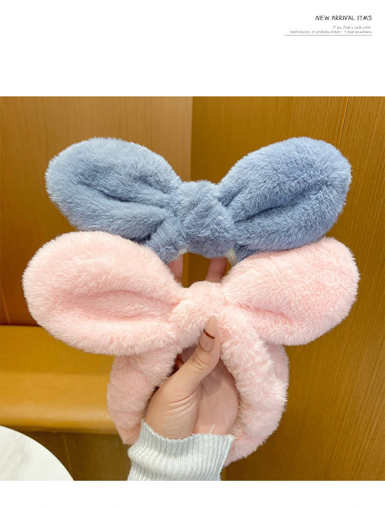 Personal Care OEM 4 Different Colors Coral Fleece Makeup Bath Hair Band Fluffy Bow Women Headband Hair Accessories