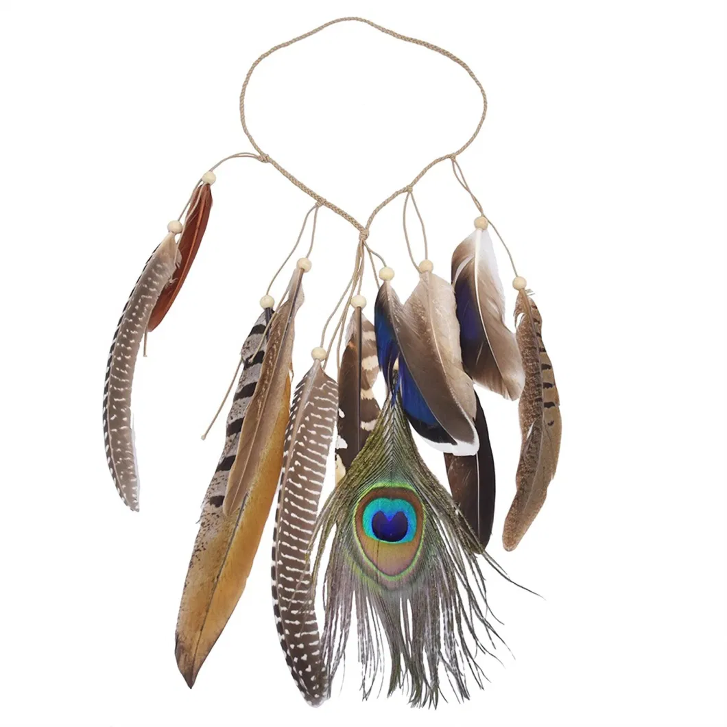 Boho Princess Head Chain Indian Headdress Hippie Peacock Feather Headbands for Women Men Girls Costume