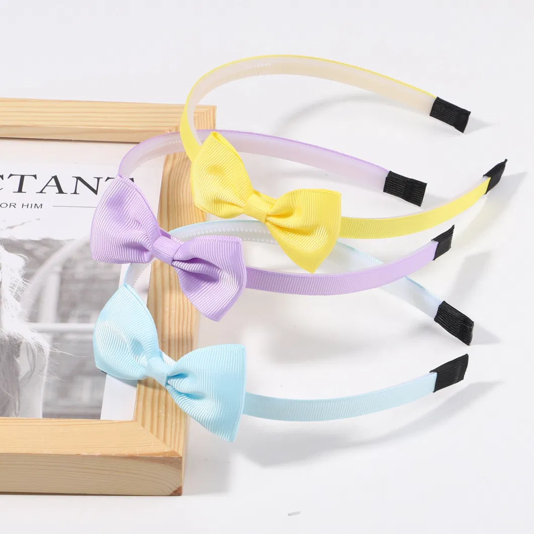 Children&prime;s Hair Accessories Bowknot Cute Hairband Solid Ribbon Headband