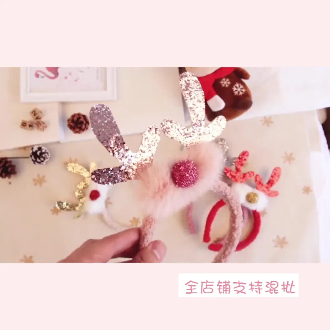 Christmas Deer Festival Children Cute Colorful Antlers Plush Holiday Photo Hair Accessories Headband