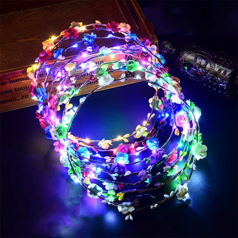 LED Flower Wreath Luminous Headpiece Headdress Headband for Parties