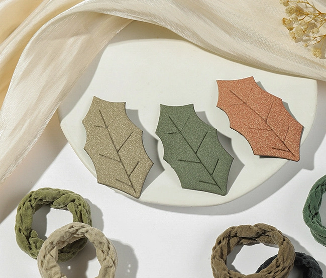 Wholesale Customized Hair Scrunchies Leaf-Shaped Hair Clip Hair Accessory Set