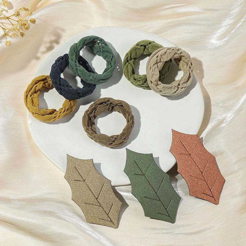 Wholesale Customized Hair Scrunchies Leaf-Shaped Hair Clip Hair Accessory Set