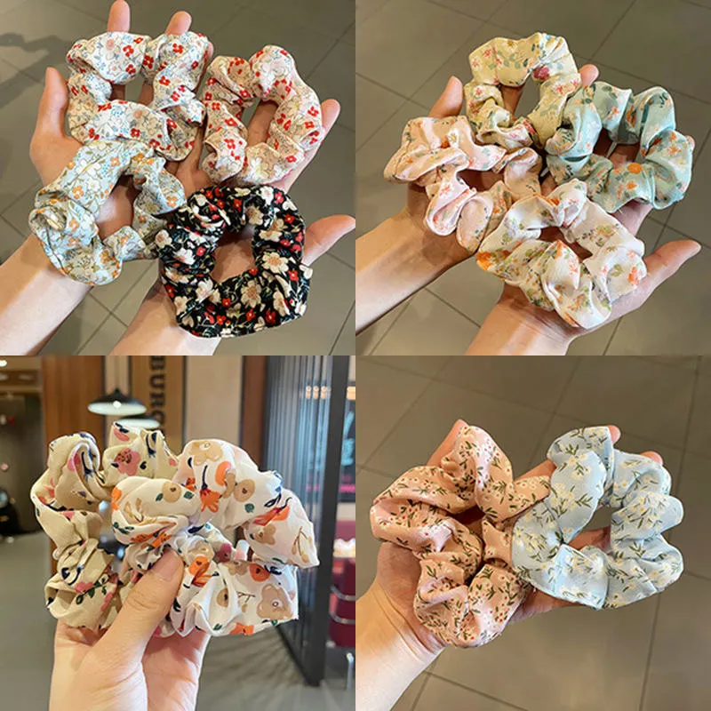 New Floral Large Hair Circle Korean Gauze Flower Fabric High Elastic Rubber Band