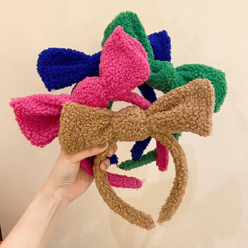 Lambs Wool Plush Hair Accessory Super Cute Rabbit Ears Bow Headbands