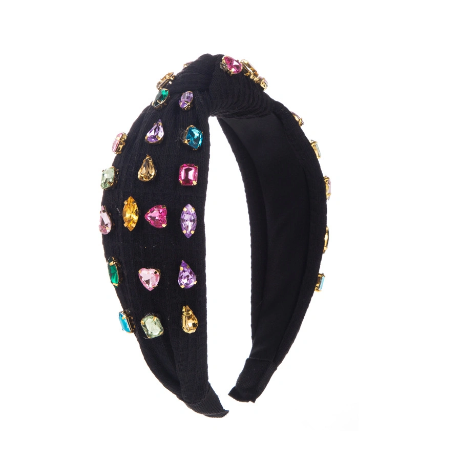 Custom Fashion Solid Color Sponge Headband Colorful Shiny Rhinestone Hair Accessories