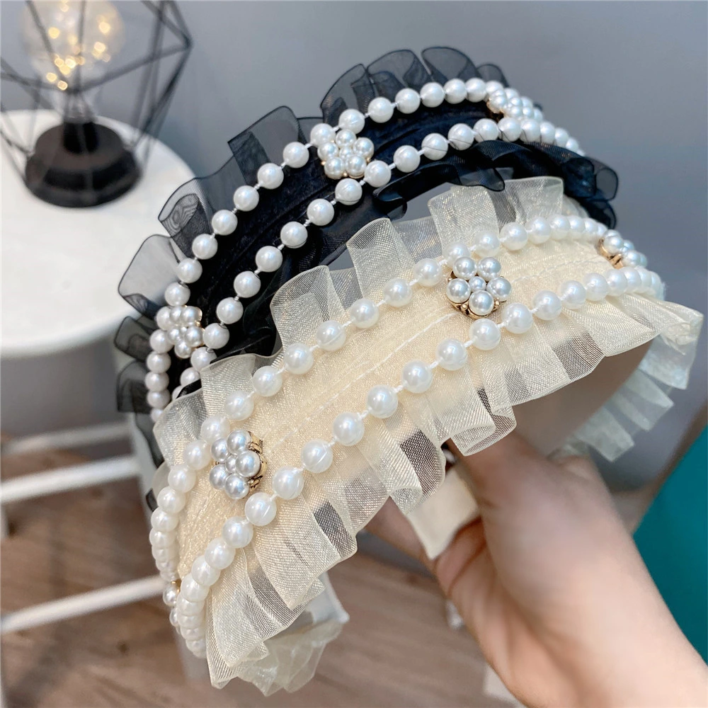 Wide Diamond Flower Temperament Hair Accessories Lace Pearl Border Headband Sweet Girl Goes out with Headband