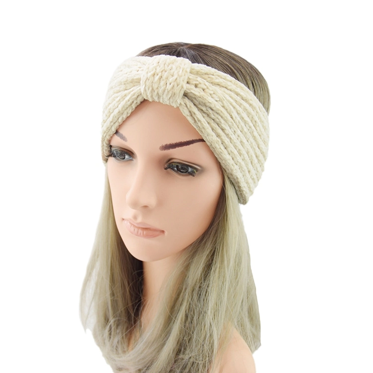 Hot Selling Crochet Bow Wide Stretch Solid Hair Band Knit Ear Warmer Headband Soft and Warm Women&prime;s Knitted Headband