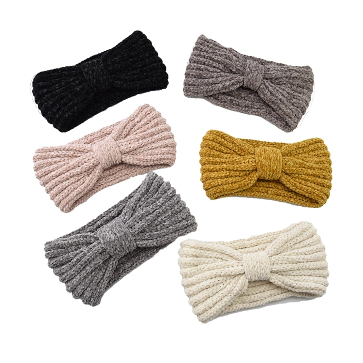 Hot Selling Crochet Bow Wide Stretch Solid Hair Band Knit Ear Warmer Headband Soft and Warm Women&prime;s Knitted Headband