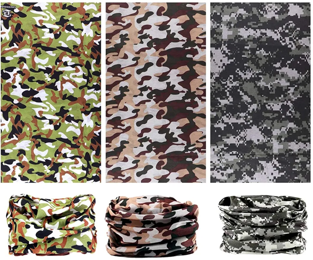 Camouflage Series 100% Ployester Seamless Tube Bandana Sport Headwear Colorful Neck Bandana Headband