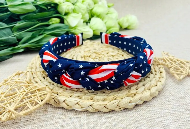 American Flag Braided Headband, 4th of July Headband, Patriotic Headband, Red White Blue Headband, Plaits Headband, Wide Headbands for Women