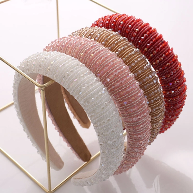 Fashion Designer Glitter Multicolor Full Rhinestone Resin Sponge Wide Headband for Women