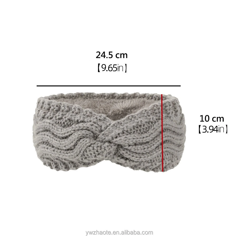 High Quality Twisted Knit Headbands Winter Knotted Head Wraps Fuzzy Lined Headband for Grils and Women